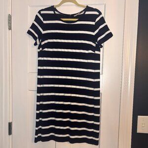 Loft Ribbed Navy & White Striped Sheath Dress